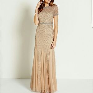 Adriana Papell Embellished Champagne Gown